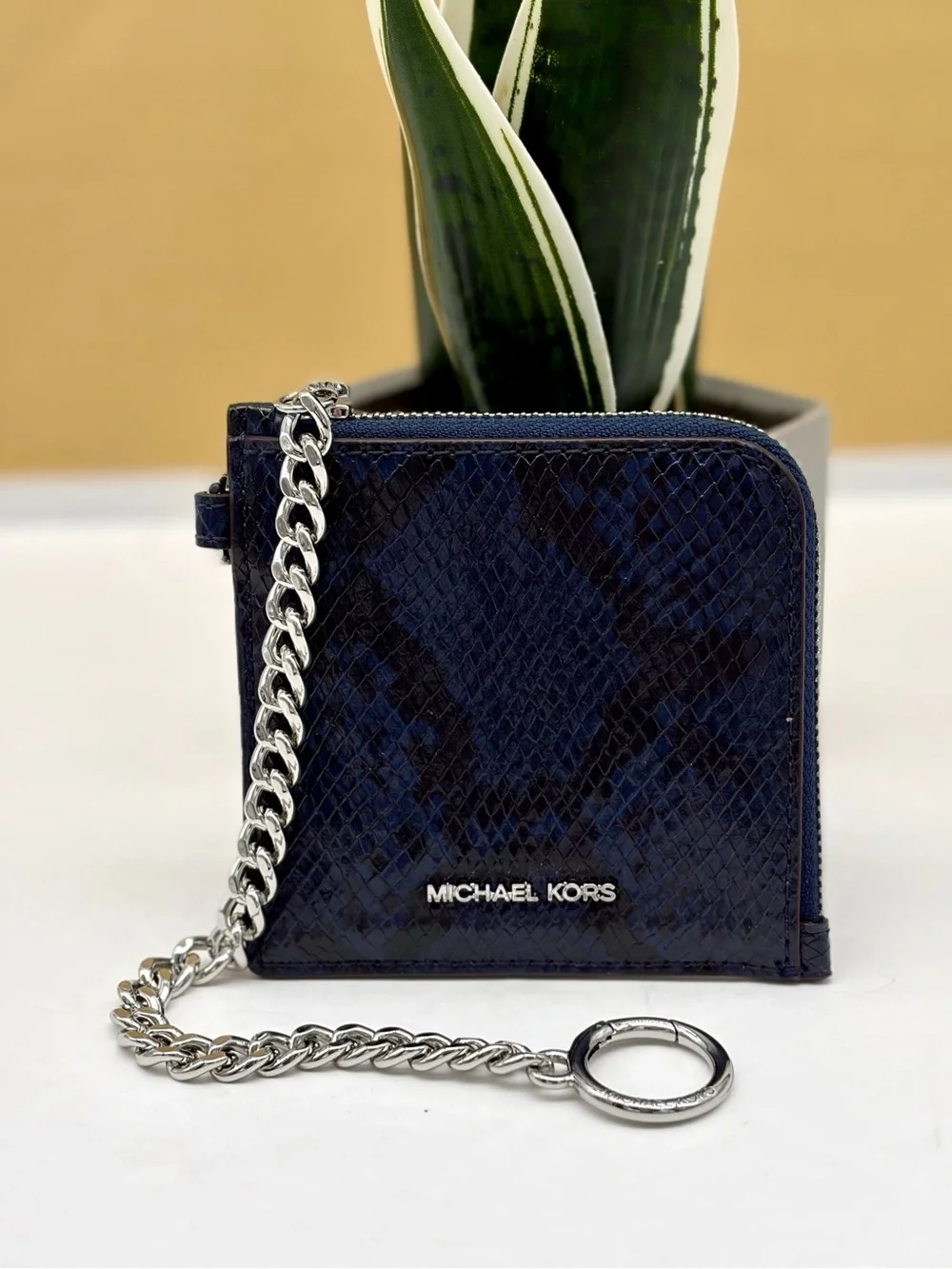 Michael Kors Jet Set Travel Medium Snake Embossed Chain Wallet Card Case